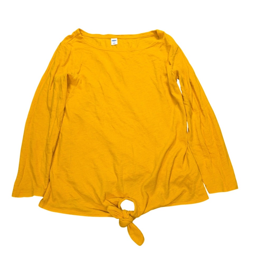 Old Navy Tie Front Top Women's Size S Mustard Yellow All Cotton Slub Long Sleeve